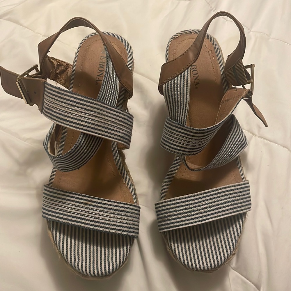 Blue and white striped wedges. Super cute and preppy!